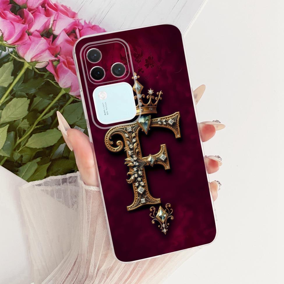Чехол для Vivo S18Pro V2344A Чехол для Vivo S18 Pro Прозрачный Роскошная Корона Буквы от A до Z 2D Плоский Узор Мягкий Чехол