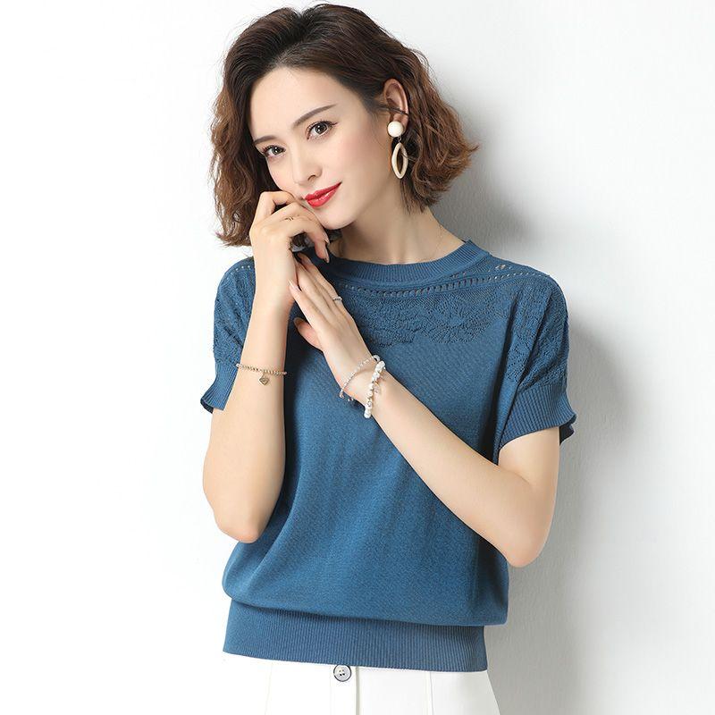 Женская трикотажная рубашка Ice Silk, футболка с короткими рукавами, летний новый дизайн, универсальный топ