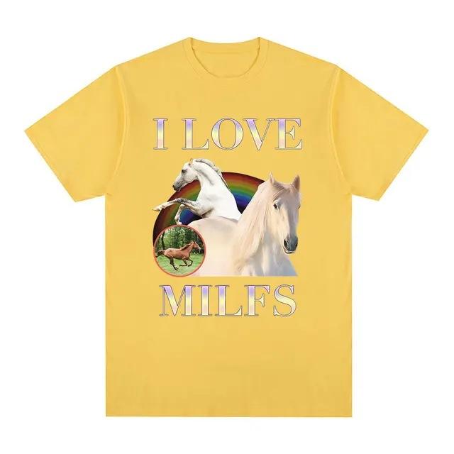 I Love Milfs Funny Meme Horse Graphic Print T Shirts Unisex Women Casual Cotton Tshirt Fashion Vintage Summer Short Sleeve Tops