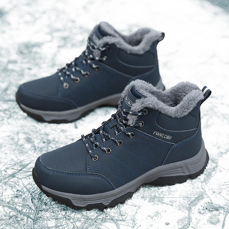 Fashion Men Winter Snow Boots Lace Up Fashion Leather Sneakers Super Warm Boots Outdoor Hiking Boots Work Cotton Shoes for Men
