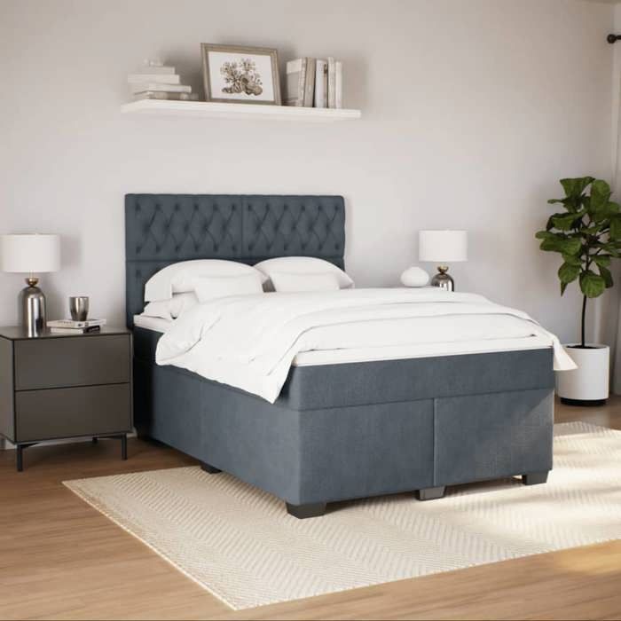 Maison Exclusive - Sommier à lattes de lit et matelas Gris foncé 160x200cm Velours