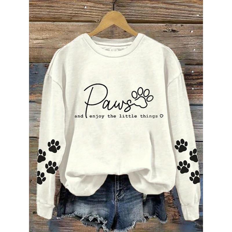 Women's comfortable paw print crew neck sweatshirt, casual long sleeve pullover