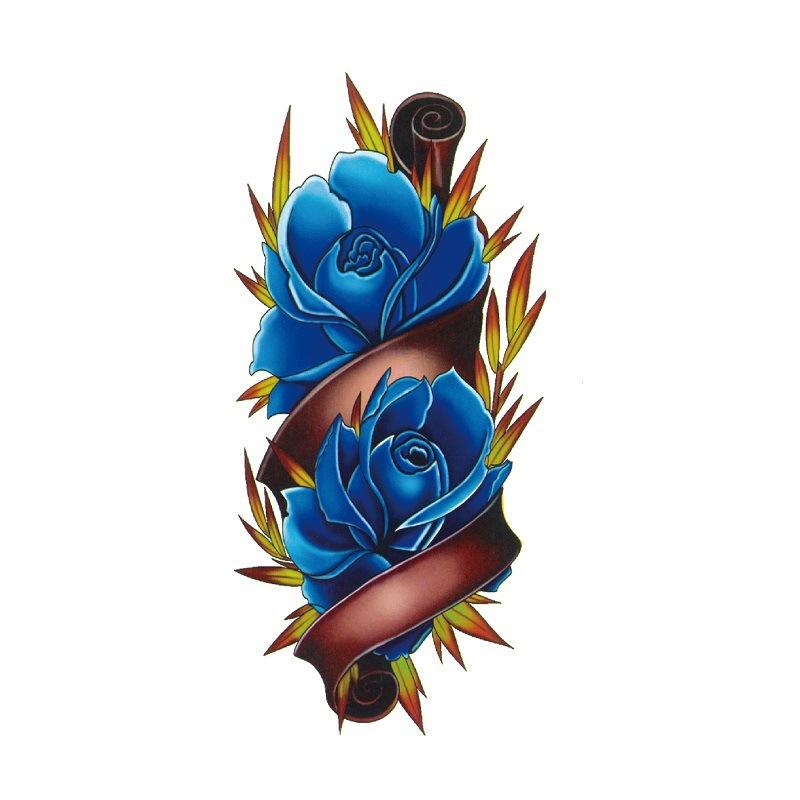 Наклейка с изображением цветка голубой розы, большой узор в виде цветка сливы, водонепроницаемая наклейка с изображением цветка на руке, образец татуировки