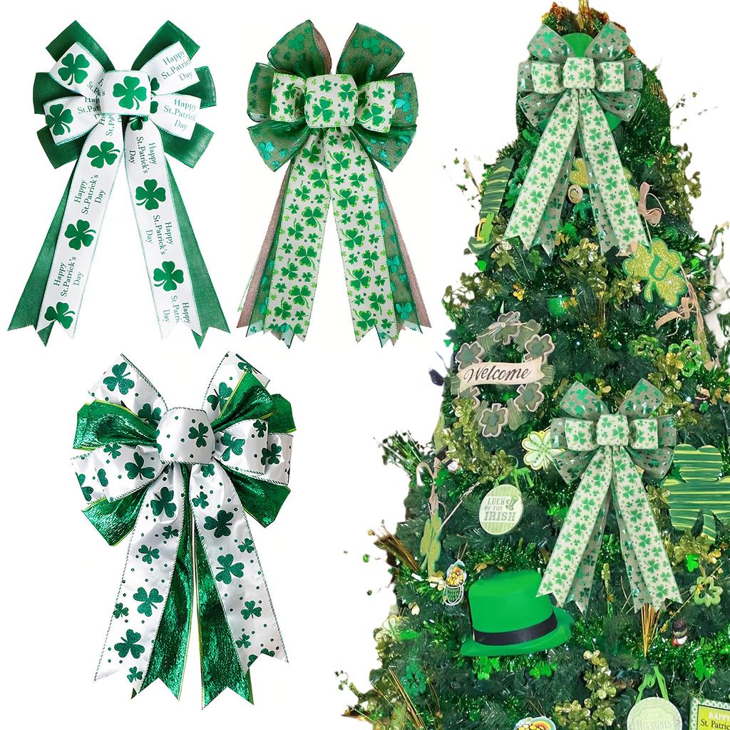 St Patricks Day Tree Topper Bows for Wreath Decorations Irish Holiday Crafts Bows for Front Door Indoor Outdoor Use