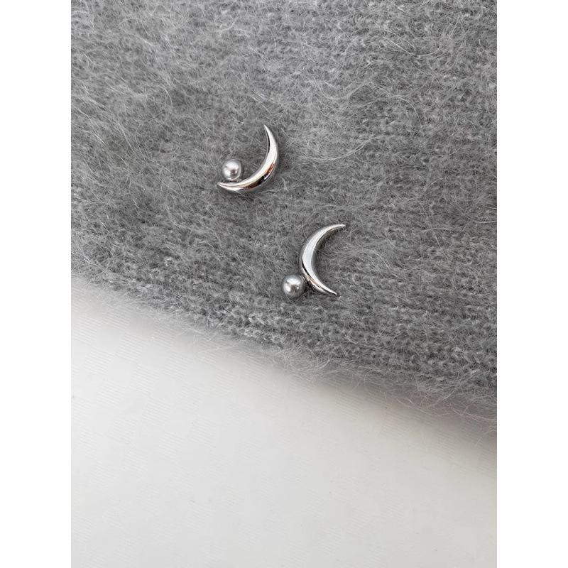 Ash Crescent Cool Grey Pearl Moon Stud Earrings for Women - Trendy and Chic Ear Accessories 2026