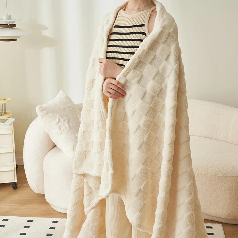 1 шт. вафельное плюшевое одеяло чистого цвета в клетку теплое мягкое удобное покрывало для дивана украшение для дома покрывало фланелевое одеяло