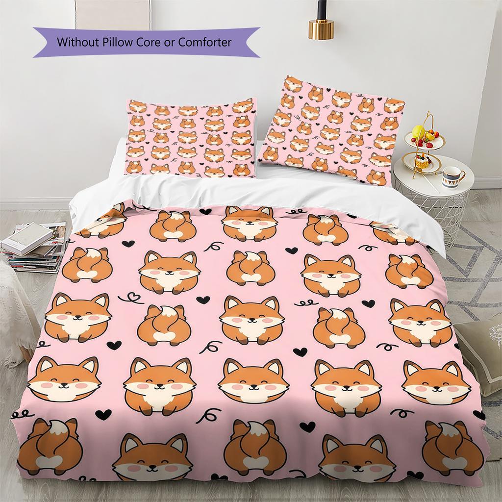 Pink Cartoon Art Pattern Bedding,Quilt Set Quilt Cover Pillowcase Home Birthday Gift (1 * duvet cover + 2 * pillowcase, without core)