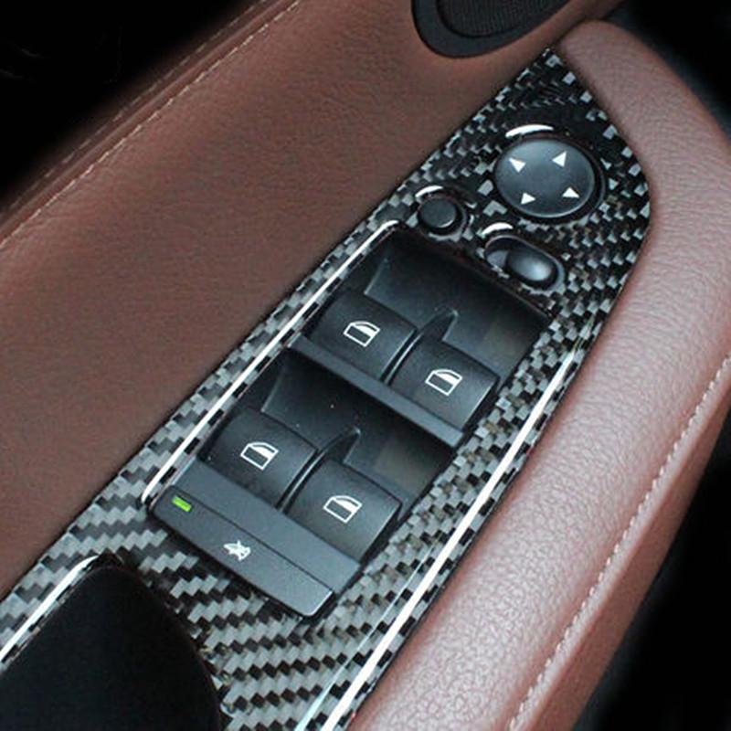 4 шт., углеродное волокно, переключатель окна автомобиля, подъемник, панель управления, украшение рамы, наклейки на отделку для BMW X5 E70 X6 E71