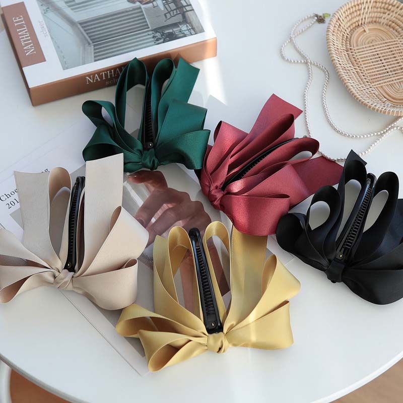 Korean Satin Bow Ribbon Hair Clips for Women Girls Elegant Banana Gripper Ponytail Clip Twist Clip Headwear Hair Accessories