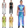 Mens Shiny Metallic Sleeveless Full Length Zipper Jumpsuit Bodysuit