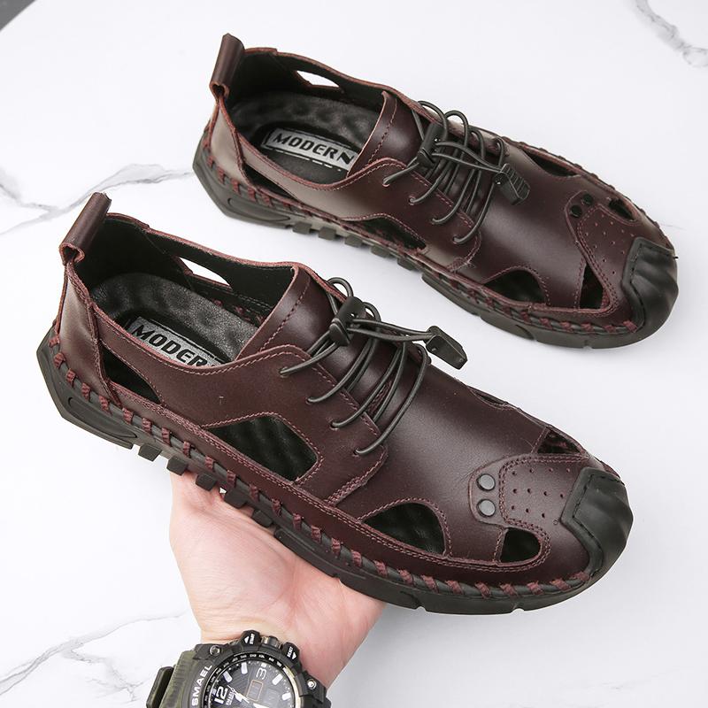 Летние мужские кожаные сандалии, легкие дышащие пляжные сандалии для отдыха на природе, повседневная обувь