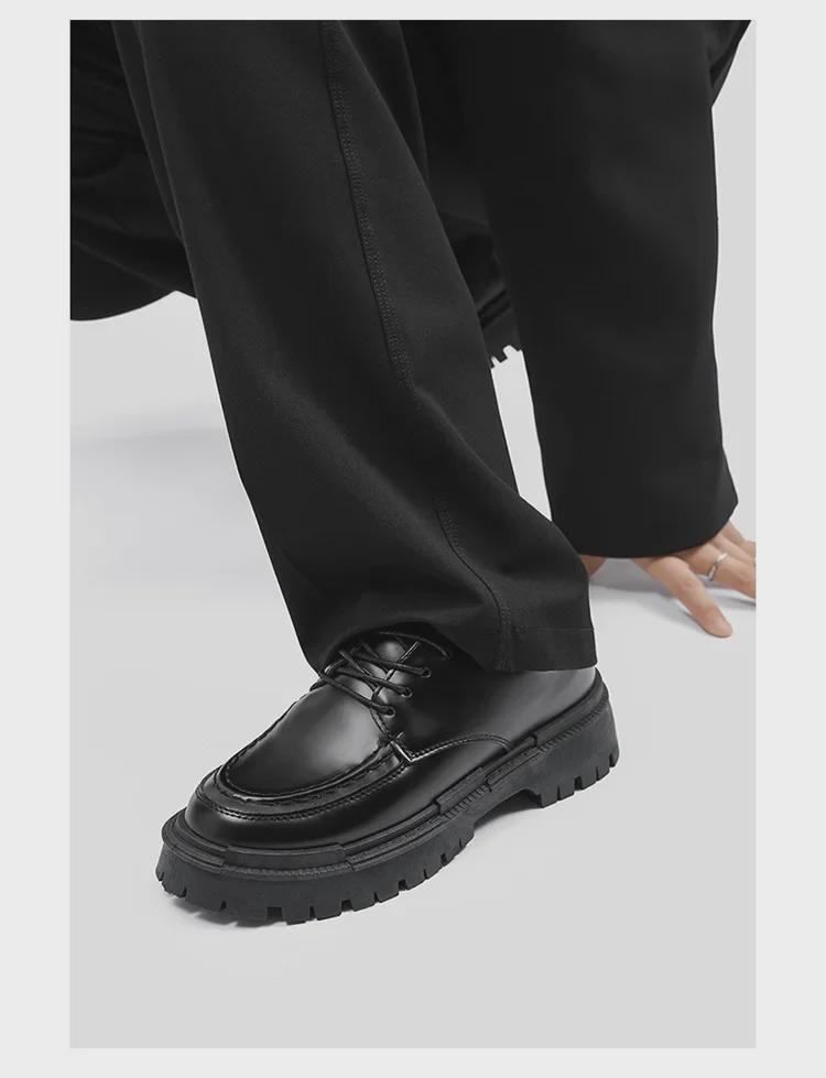 Мужские повседневные черные кожаные туфли - осенний британский стиль, толстая подошва, утонченный дизайн, модная обувь для колледжа