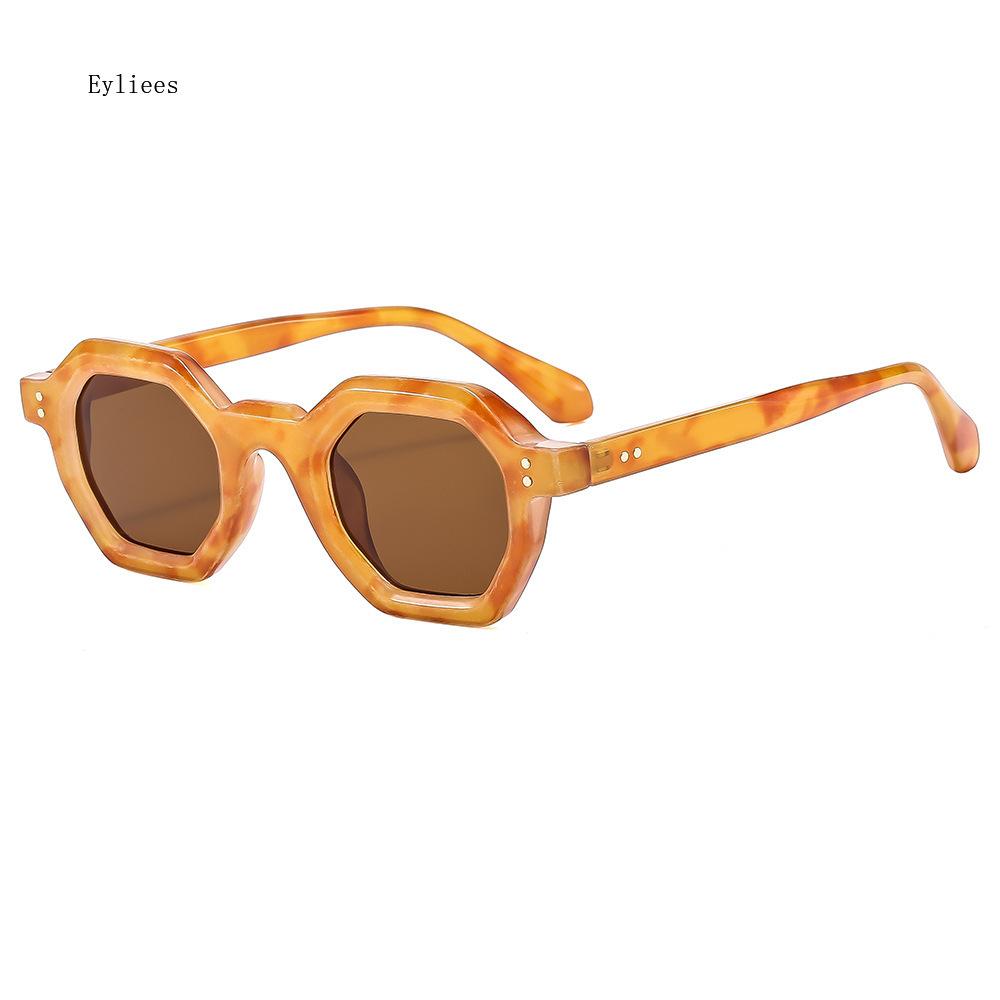 Retro Amber Polygon Small Square Women Sunglasses Retro Rivets Men Shades Fashion Trending Outdoor Sports Sun Glasses Gafas