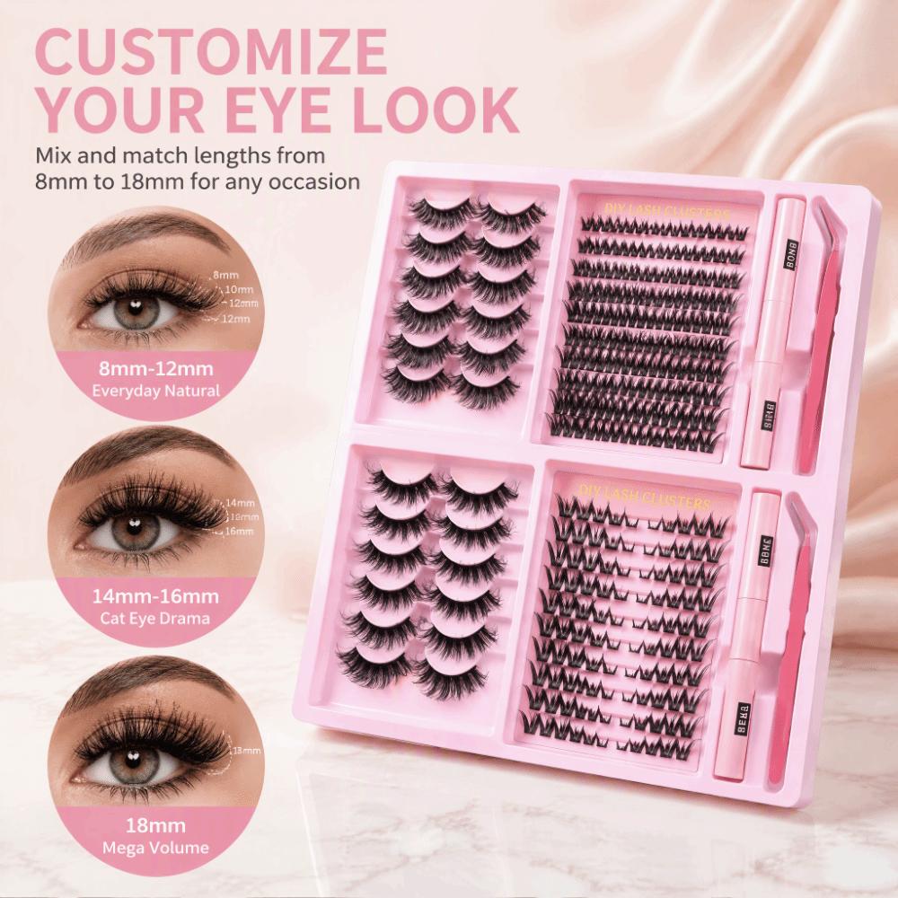 Dense Volume Cluster Lash Extension Kit Natural curl DIY Eye Lashes Makeup Lashes Work