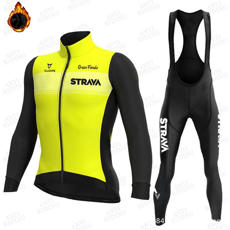 Fleece Cycling Jersey Set Winter Thermal Long Sleeve Bike Apparel Men Women Road Outfit