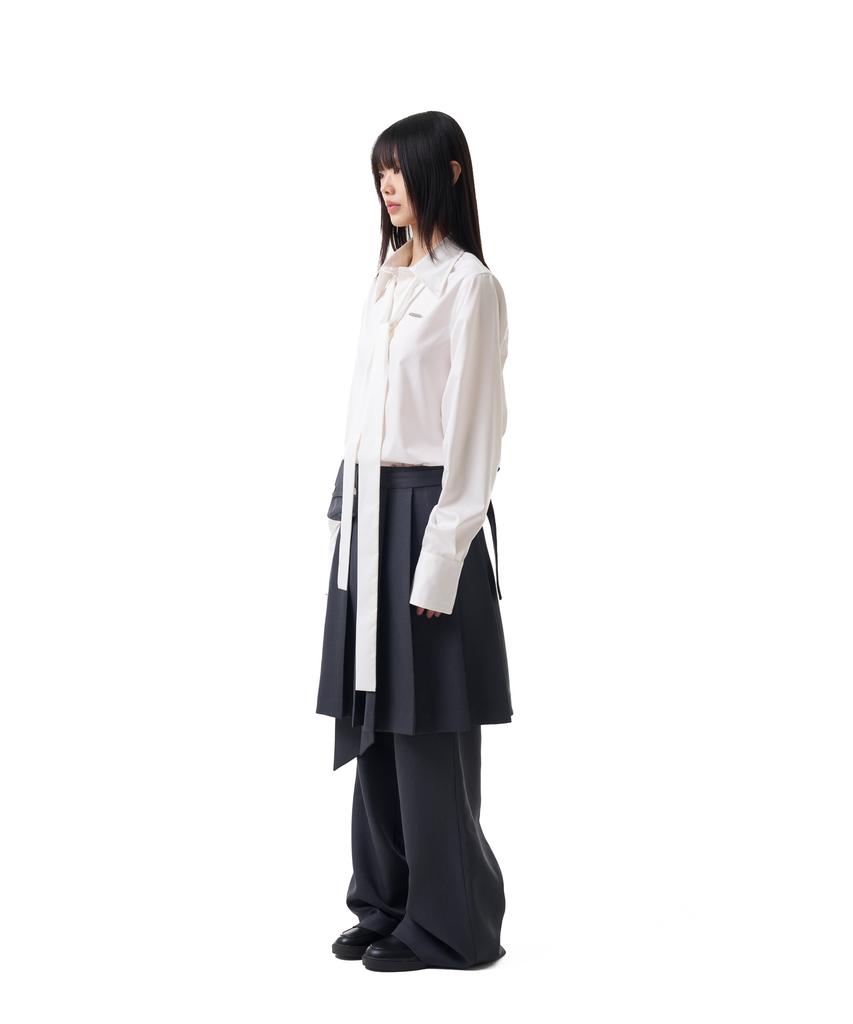 Iuga Makaras Belted Bag Pleats Midi Skirt (Dark Gray)
