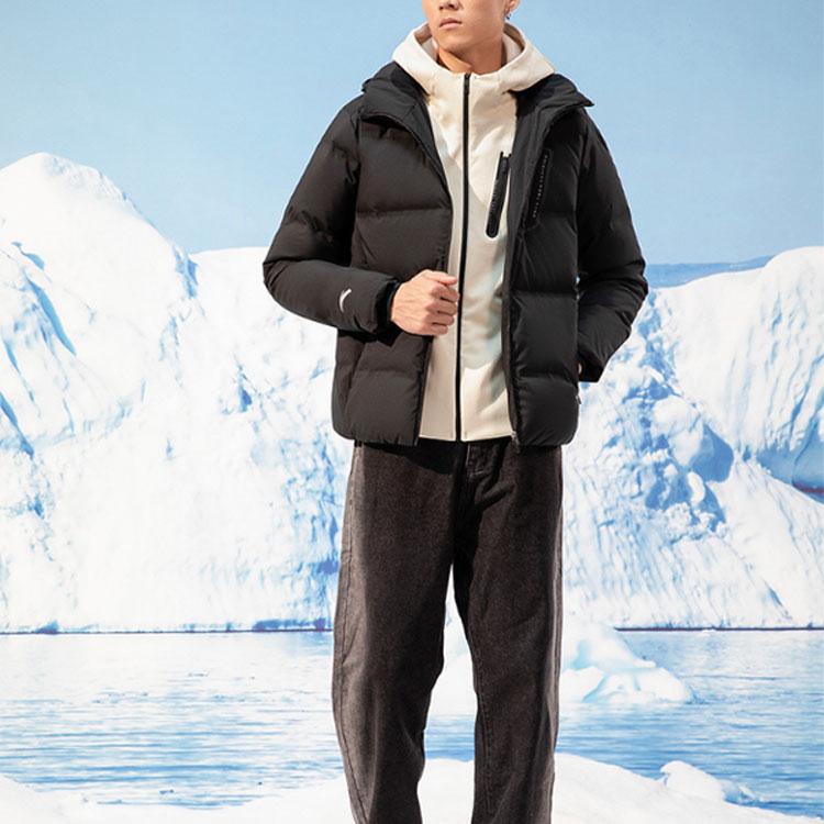 Anta Короткий теплый пуховик с капюшоном Flame Technology, мужская верхняя одежда, черный 952147911-3