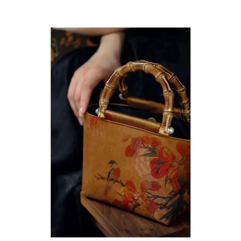 IELGY original design fragrant cloud yarn bamboo cheongsam handbag, new Chinese style retro Hanfu bamboo handle handbag