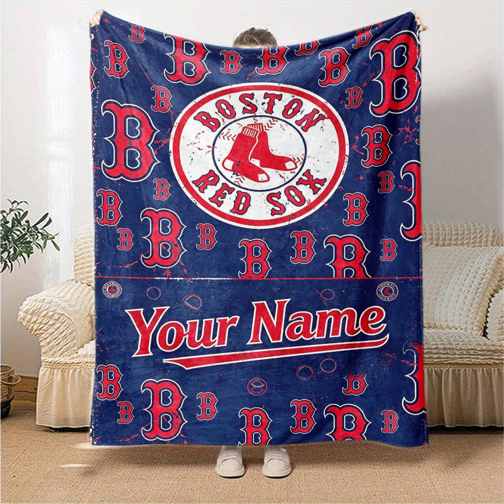 Name Custom Boston red sox logo Print Flannel Blanket High Quality Warm Comfortable Cover for All Seasons Perfect for Gifts Home Decor