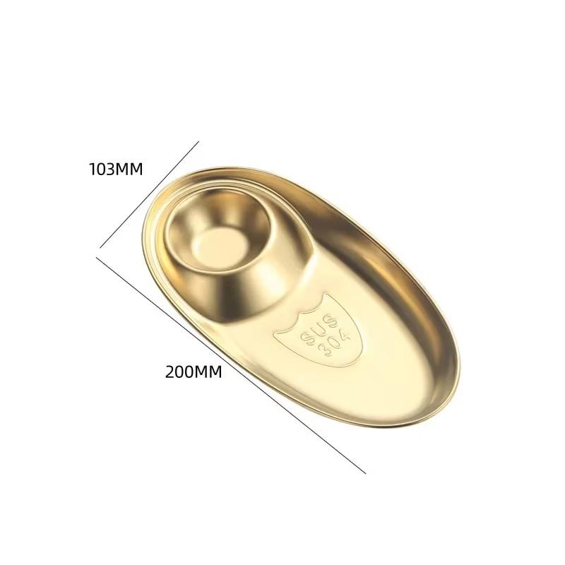 304 Stainless Steel Oval Serving Tray with Divided Dip Section Kitchen Appetizer Dish Snack Plate for Fries and Chicken Nuggets