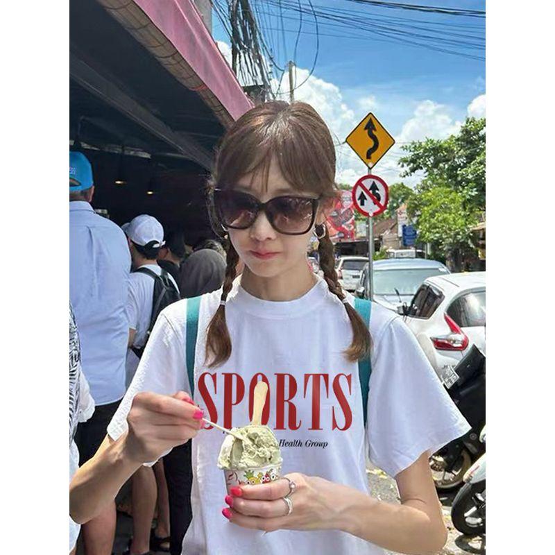 Sports Short-Sleeved T-shirt for Women 2025 New Arrival Summer Loose White Shoulder Plus Size Half Sleeve