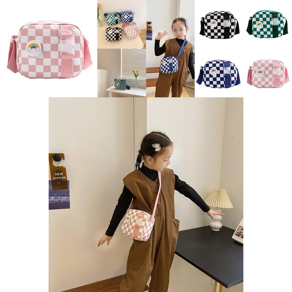 Vintage Chessboard Pattern Kids Shoulder Bag With Expandable Lightweight Nylon For Daily Use
