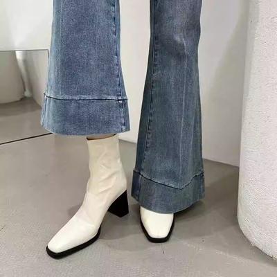 Модные НОВЫЕ Осенние Женские Ботинки Обувь из Натуральной Кожи Женские Ботинки с Квадратным Носком на Массивном Каблуке на Молнии Короткие Современные Ботинки с Ремешком и Пряжкой Повседневная Обувь