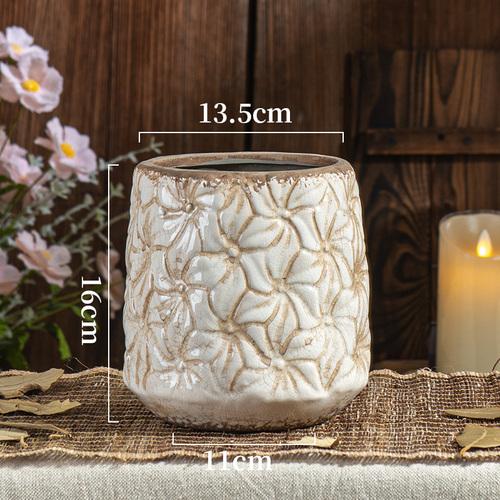 Vase Vintage Ceramic Home Balcony Outdoor Courtyard Desktop Decoration AmericanCreative Style Relief Light Luxury High-End Sense