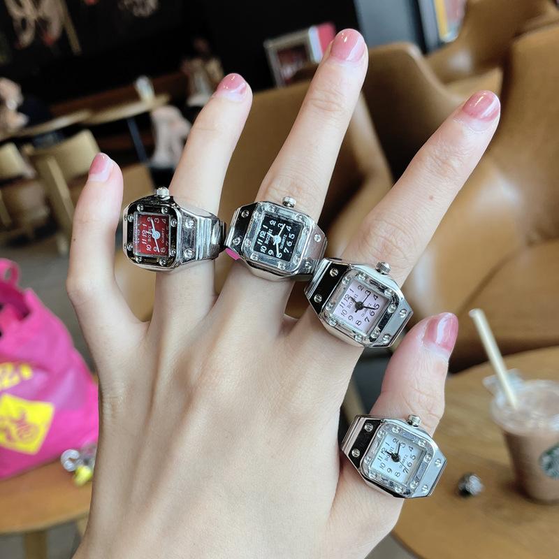 Часы-кольцо, Кварцевые часы, Металлические часы, Стразы, Эластичный ремешок.