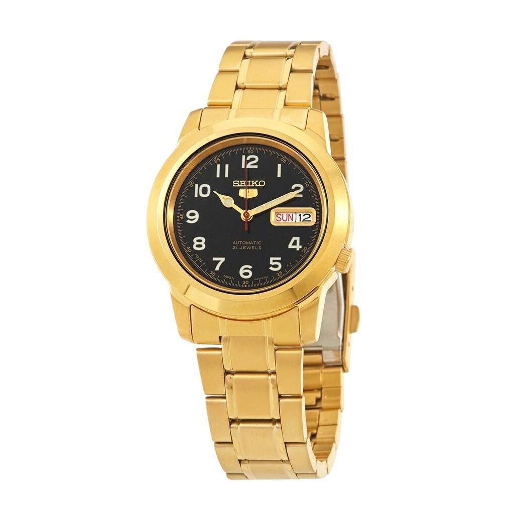 Seiko Автоматические мужские часы SNKK40J1 из нержавеющей стали с черным циферблатом, 5 золотых тонов, 21 камень