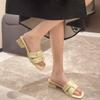 Fashion 2024 Summer New Fashion Square Head Solid Color Temperament Sexy Open Toe Versatile Comfortable Women's Slippers Single Shoes