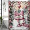 Рождественская розовая снеговик светящаяся елка занавеска для душа, декоративная занавеска для душа для ванной комнаты, водонепроницаемая занавеска для душа с крючками