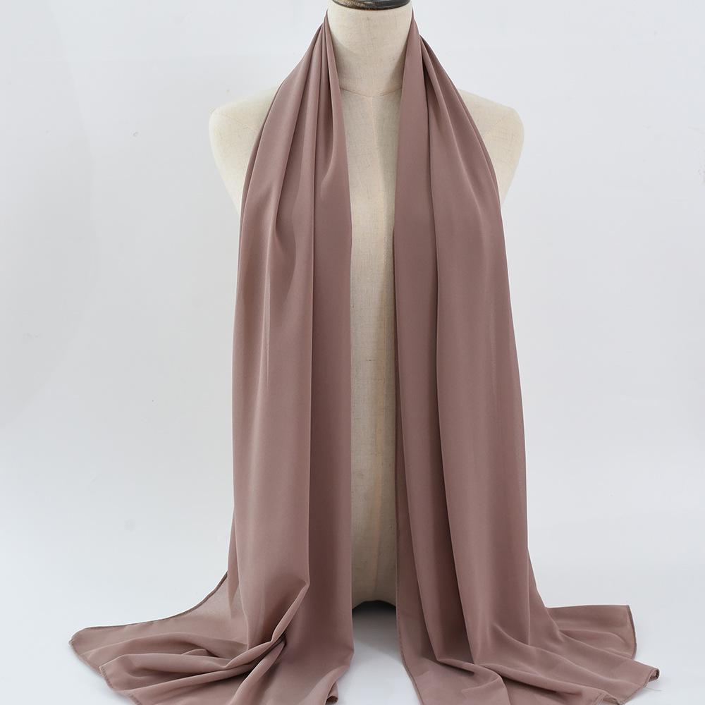 Women's Solid Color Pearl Chiffon Bubble Scarf, Long Silk Headscarf, 70x180cm, Middle Eastern Style