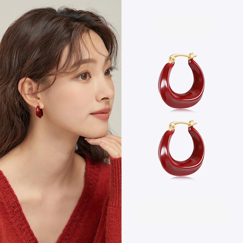 Серебряная игла Красные геометрические серьги-гвоздики Ankara женские корейский ins модный дизайн серьги высококачественные изысканные серьги