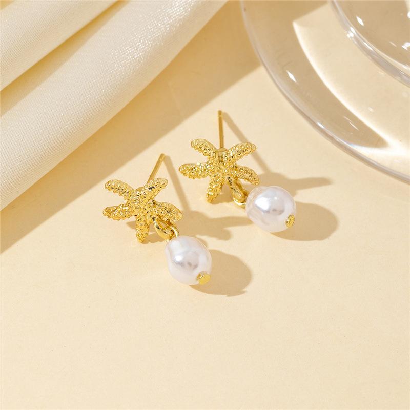 Богемные серьги-подвески в виде морской звезды с жемчугом и синими стразами для женщин, украшения в виде морской звезды, летние, праздничные, пляжные подарки