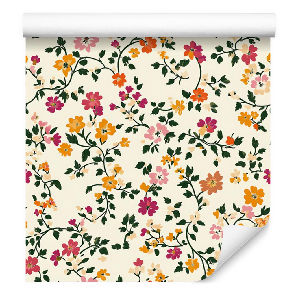 Wallpaper Small Flowers Cream and Lime for Living Room and Bedroom 50x1000