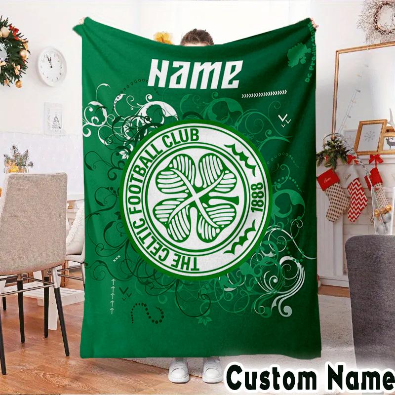 Custom Name Celtic Football Crest Throws Blanket Flannel Blankets for Couch Bed Gifts for Men Women Picnic blanket Christmas fan gifts