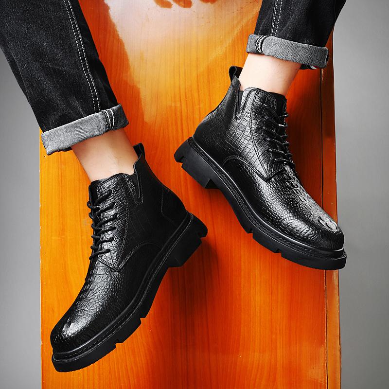 Модные зимние ботинки, новая брендовая мужская обувь с высоким верхом, стильная обувь из натуральной кожи крокодила, мужские деловые ботильоны, классические зимние ботинки