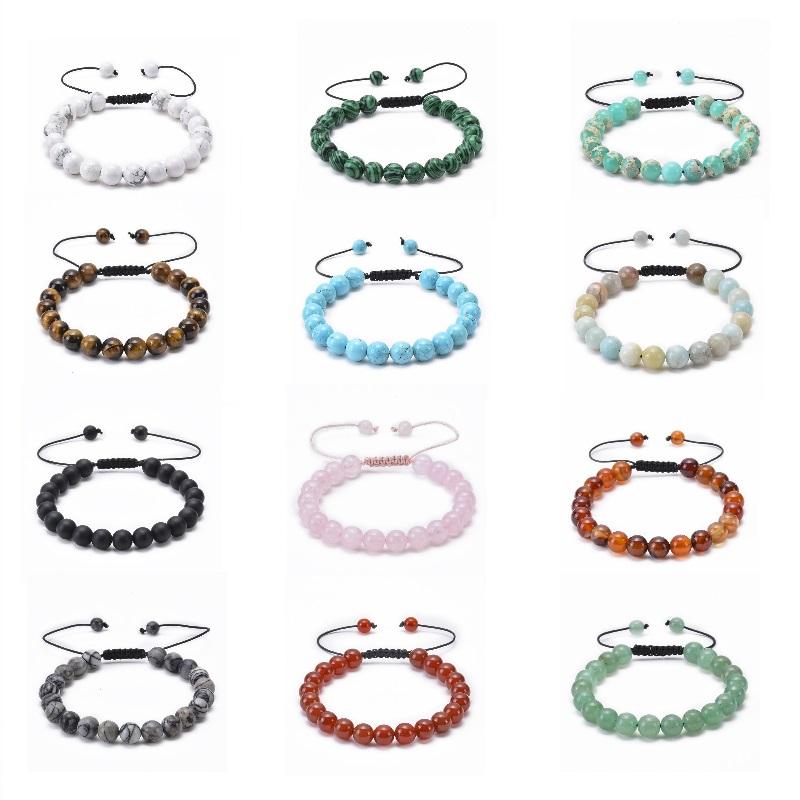 Регулируемые браслеты из натурального камня, лавовые бусины, браслеты и браслеты для женщин и мужчин, плетеные браслеты с подвесками в виде чакры