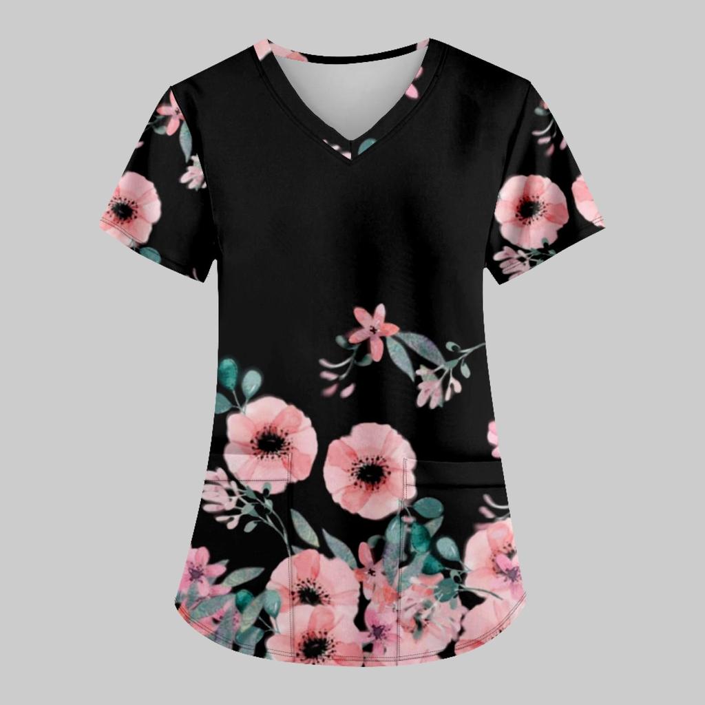 Женская модная рабочая форма с принтом и карманной футболкой с коротким рукавом