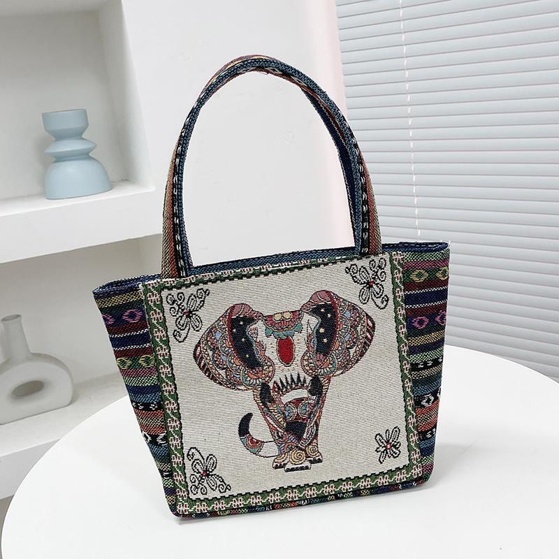 Cartoon Embroidered Canvas Handbag Women's Bag Casual Handbag Office Worker Small Satchel