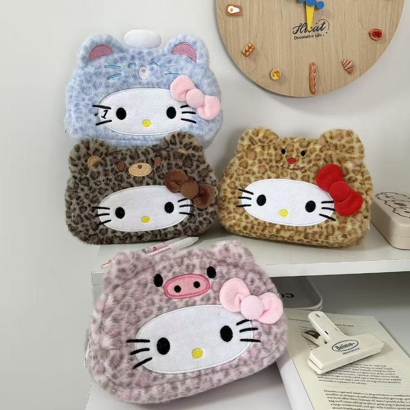 Кавайный пенал Hello Kitty Плюшевый Мультяшный Большой Вместимости Канцелярский Косметичка Многофункциональная Сумка для Хранения Подарок