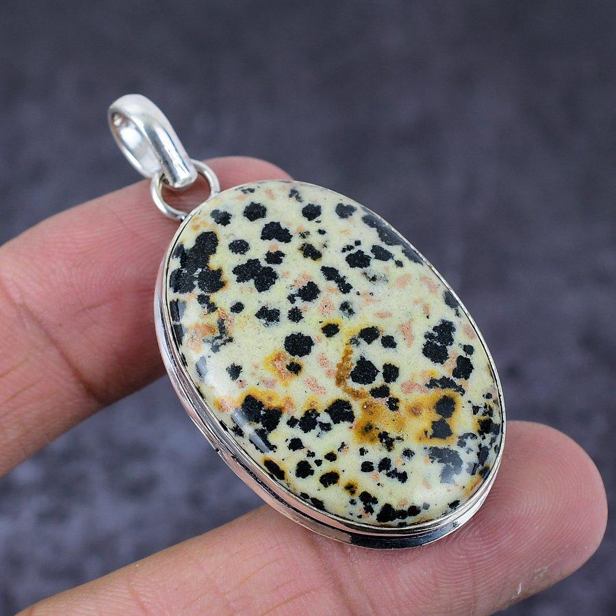 Dalmation Jasper Gemstone Handmade 925 Sterling Silver Pendant 2.09" v3G57