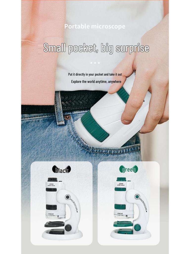 Портативный детский микроскоп, набор для научных экспериментов - развивающая игрушка для учеников начальной и средней школы, для мальчиков и девочек