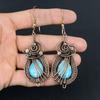 Larimar Gemstone Handmade Pure Copper Wire Wrapped Earrings Jewelry For Memorial Day