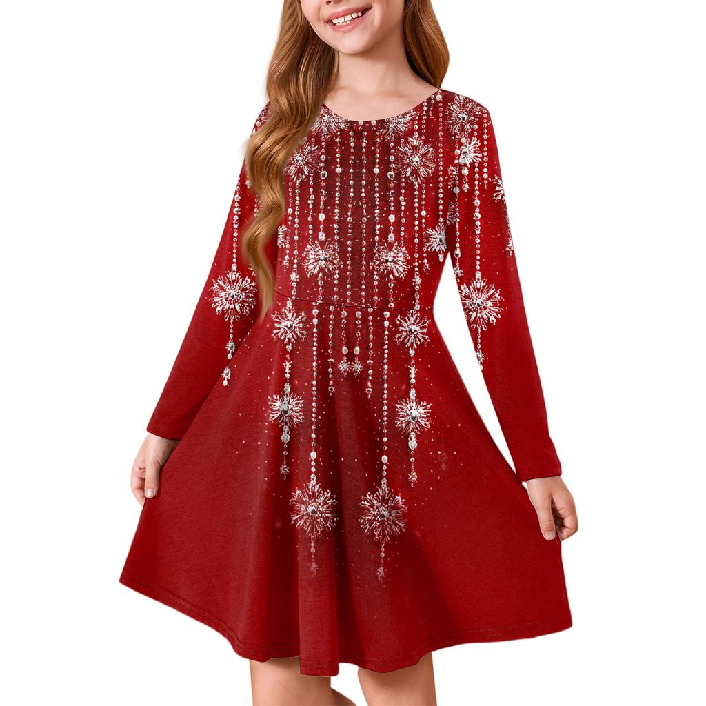 Girls' Princess Dress - Long Sleeve A-Line T-Shirt Dress Christmas Day