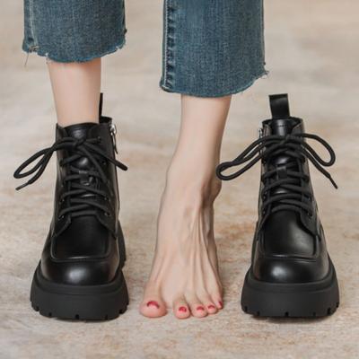 Модные женские короткие ботинки на платформе 2025 Новые модные ботинки на шнуровке Зимние элегантные ботильоны челси Уютные кожаные Zapatillas De Mujer