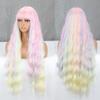 Синтетический парик Красивый длинный волнистый розовый, синий, желтый, зеленый парик с челкой, синтетический парик, косплей, вечеринка, повседневная одежда