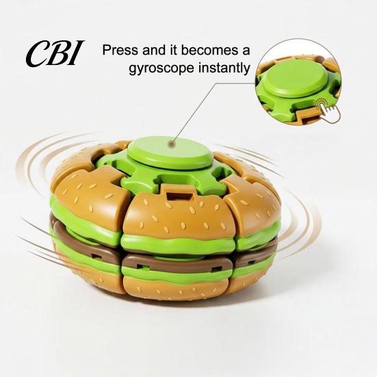 Portable Fidget Spinners Hamburger Press Spinner, Stress Relief to Spin Burger Toy, Desk Toy Decompression Spinning Ball for Office, Home, Travel