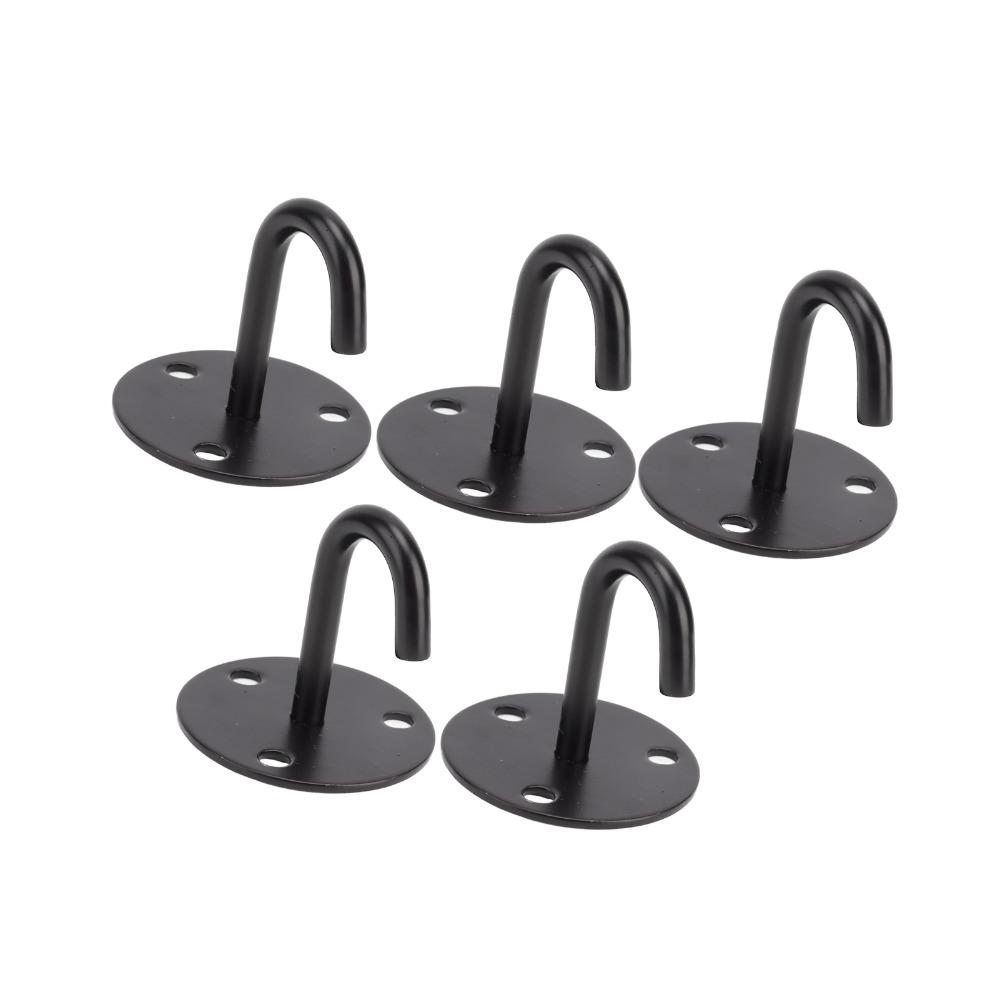 5 Pcs Black Pad Eye Plate Heavy Duty J Shaped Hook Sturdy Ceiling Mount Hanger Yoga Swings